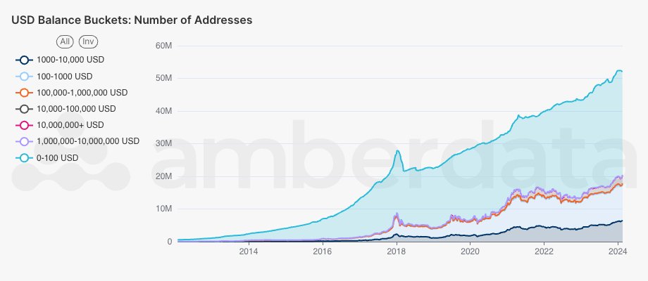 AmberLens Bitcoin address balance buckets for balances held in USD